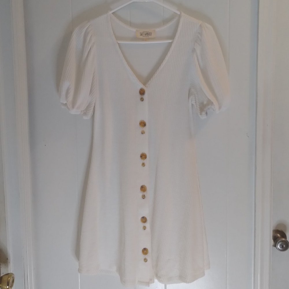 Sweet Wanderer White Button Up Dress